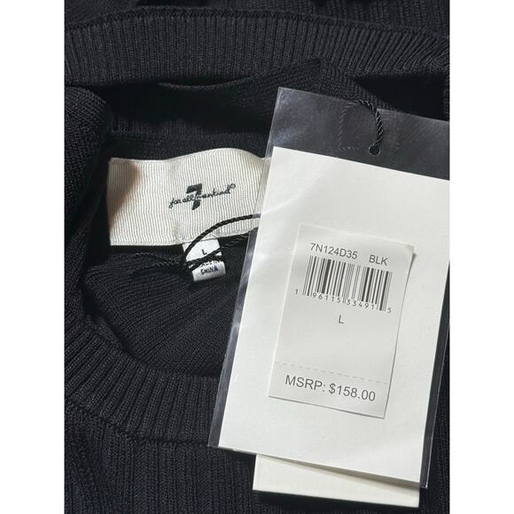 NWT 7 For All Mankind Black Open Back Knit Top Size L 3/4 Sleeve Ribbed - Picture 4 of 6